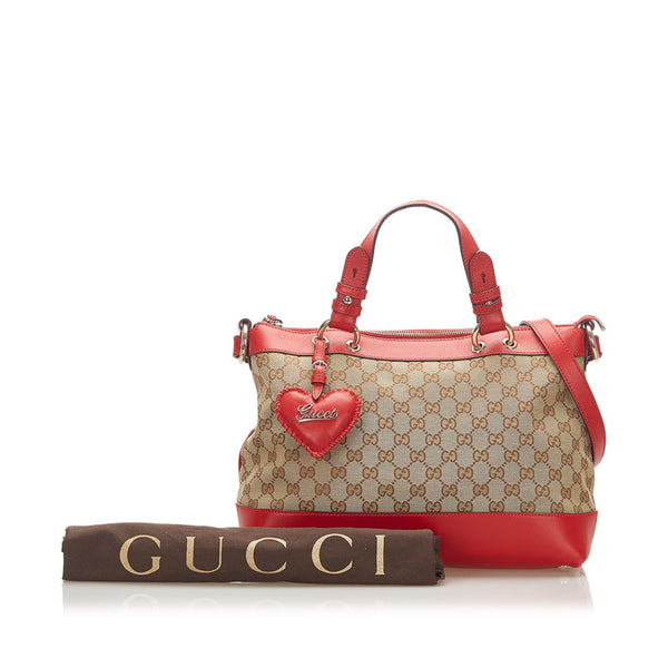 グッチ GGキャンバス ハート 309122 ベージュ レッド キャンバス レザー ショルダーバッグ レディース GUCCI 中古