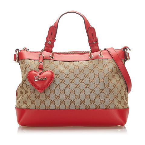 グッチ GGキャンバス ハート 309122 ベージュ レッド キャンバス レザー ショルダーバッグ レディース GUCCI 中古
