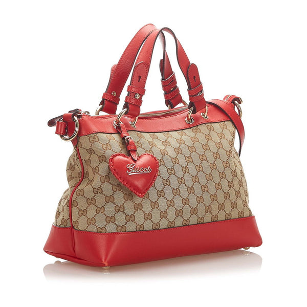 グッチ GGキャンバス ハート 309122 ベージュ レッド キャンバス レザー ショルダーバッグ レディース GUCCI 中古