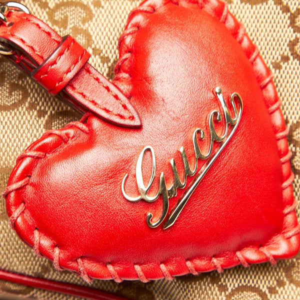 グッチ GGキャンバス ハート 309122 ベージュ レッド キャンバス レザー ショルダーバッグ レディース GUCCI 中古