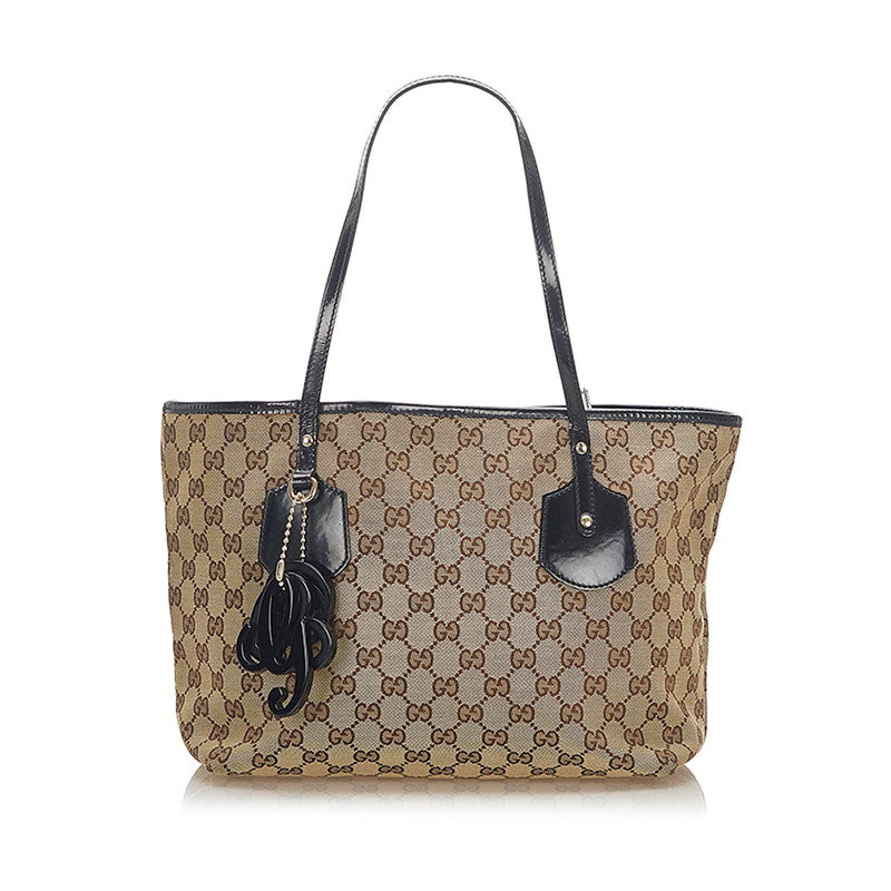 グッチ GGキャンバス 211976 ブラウン キャンバス パテントレザー トートバッグ レディース GUCCI 中古