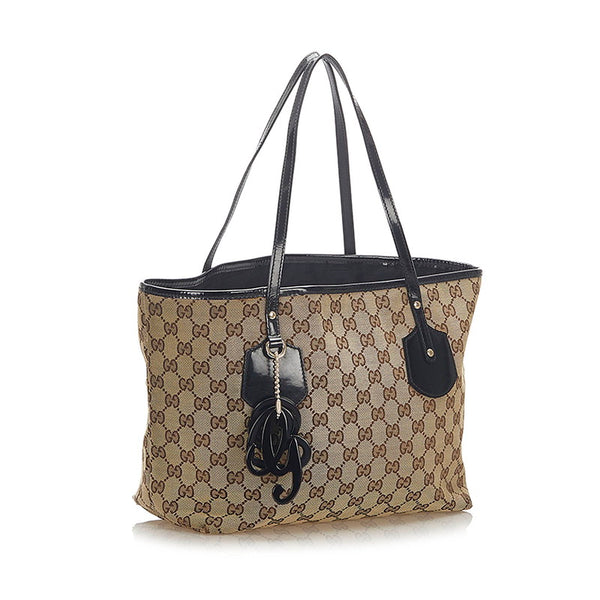 グッチ GGキャンバス 211976 ブラウン キャンバス パテントレザー トートバッグ レディース GUCCI 中古