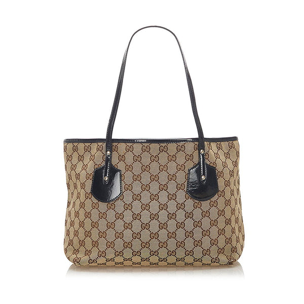 グッチ GGキャンバス 211976 ブラウン キャンバス パテントレザー トートバッグ レディース GUCCI 中古