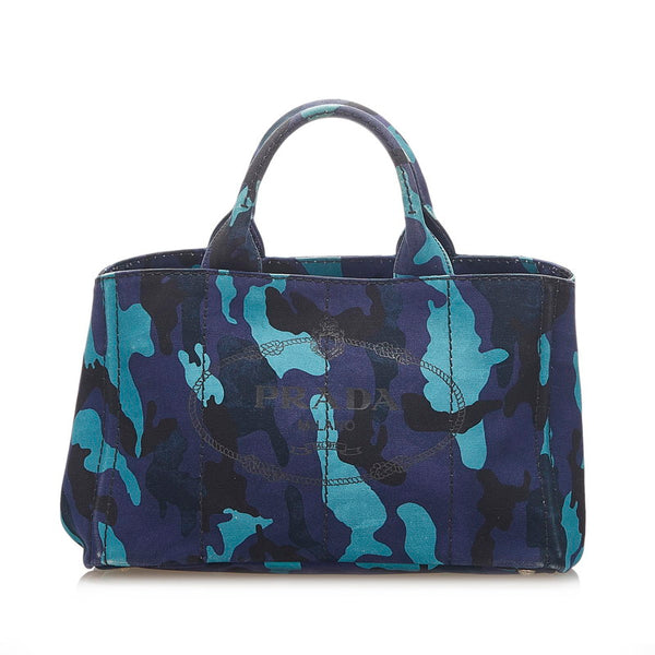 プラダ カナパ カモフラージュ B2642B ブルー グリーン キャンバス ハンドバッグ レディース PRADA 中古