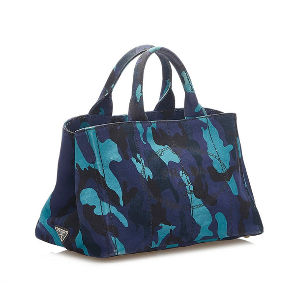 プラダ カナパ カモフラージュ B2642B ブルー グリーン キャンバス ハンドバッグ レディース PRADA 中古
