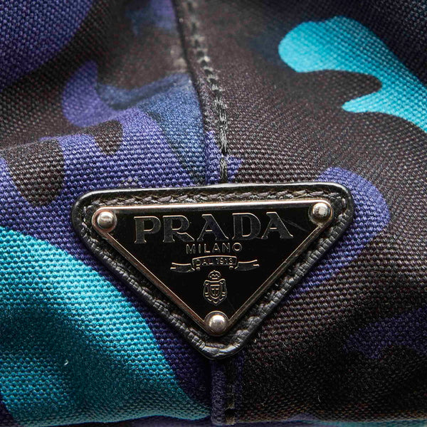 プラダ カナパ カモフラージュ B2642B ブルー グリーン キャンバス ハンドバッグ レディース PRADA 中古