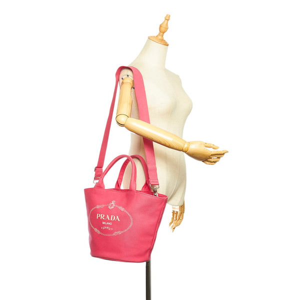 プラダ カナパ ピンク キャンバス ハンドバッグ レディース PRADA 中古
