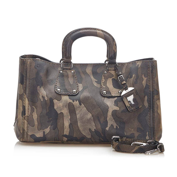 プラダ カモフラージュ カーキ PVC レザー ハンドバッグ レディース PRADA 中古