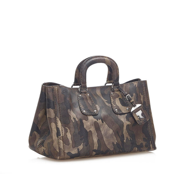 プラダ カモフラージュ カーキ PVC レザー ハンドバッグ レディース PRADA 中古