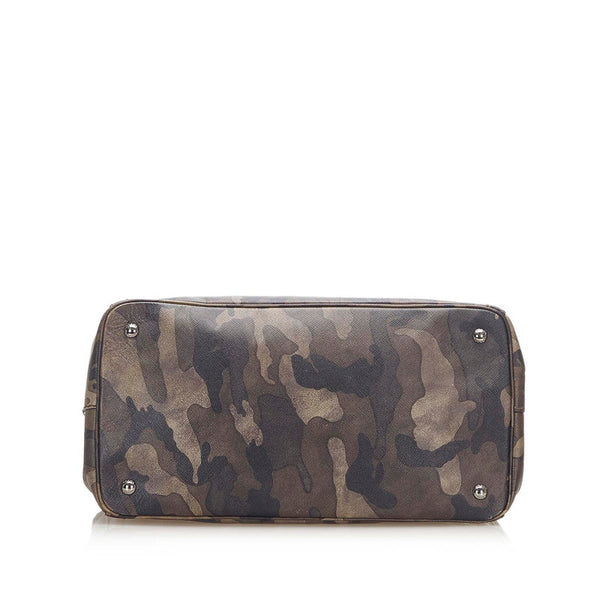プラダ カモフラージュ カーキ PVC レザー ハンドバッグ レディース PRADA 中古