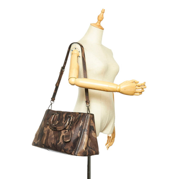プラダ カモフラージュ カーキ PVC レザー ハンドバッグ レディース PRADA 中古