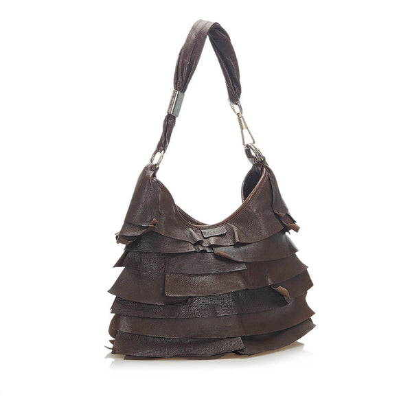 イヴ サンローラン ブラウン レザー トートバッグ レディース YVES SAINT LAURENT 中古