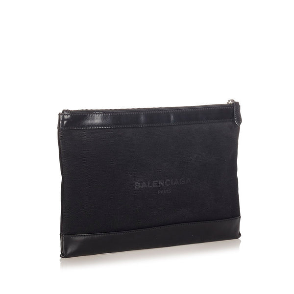 バレンシアガ BC373840AQ3BN ブラック キャンバス レザー クラッチバッグ レディース BALENCIAGA 【中古】