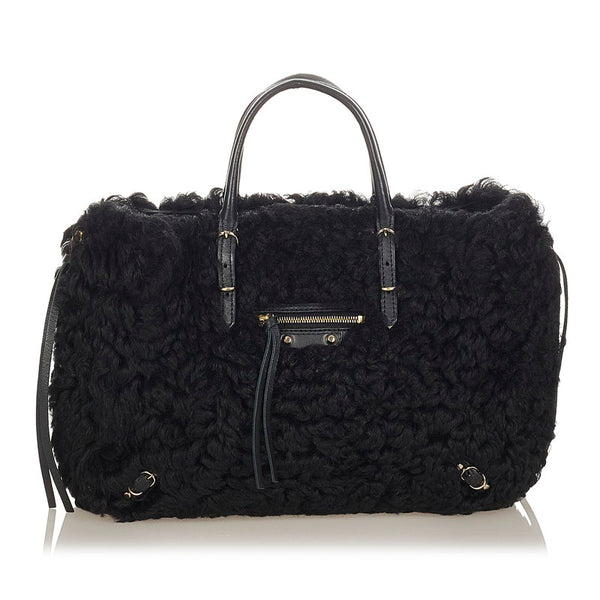 バレンシアガ ペーパー 370926 ブラック ムートン レザー ハンドバッグ レディース BALENCIAGA 【中古】