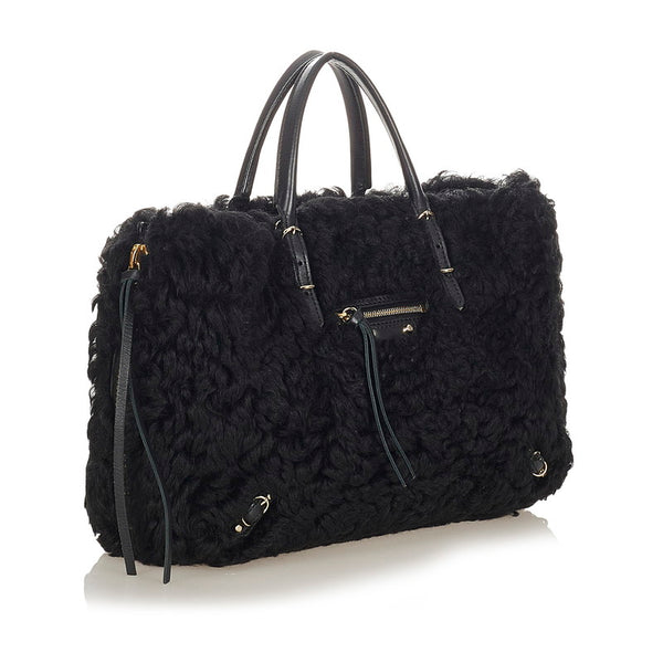 バレンシアガ ペーパー 370926 ブラック ムートン レザー ハンドバッグ レディース BALENCIAGA 【中古】