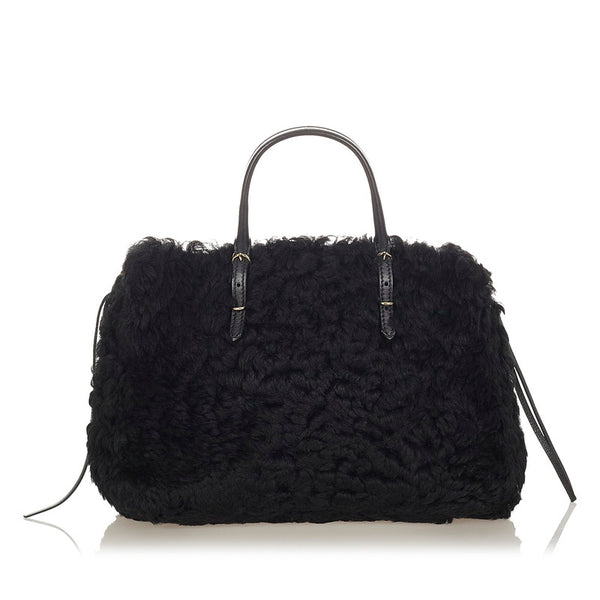 バレンシアガ ペーパー 370926 ブラック ムートン レザー ハンドバッグ レディース BALENCIAGA 【中古】