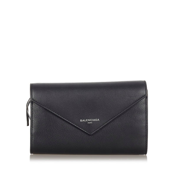 バレンシアガ ペーパーマニー 371661 ブラック レザー 長財布 レディース BALENCIAGA 【中古】