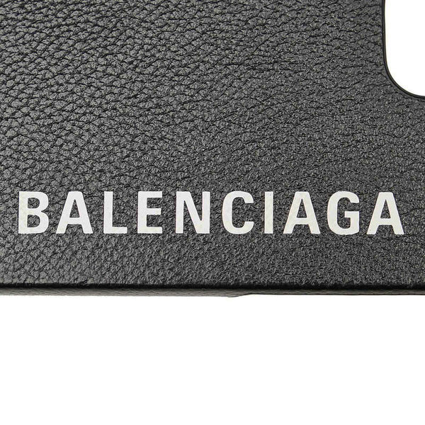 バレンシアガ ロゴ ブラック プラスチック レザー iphone12 mini ケース レディース BALENCIAGA 【中古】
