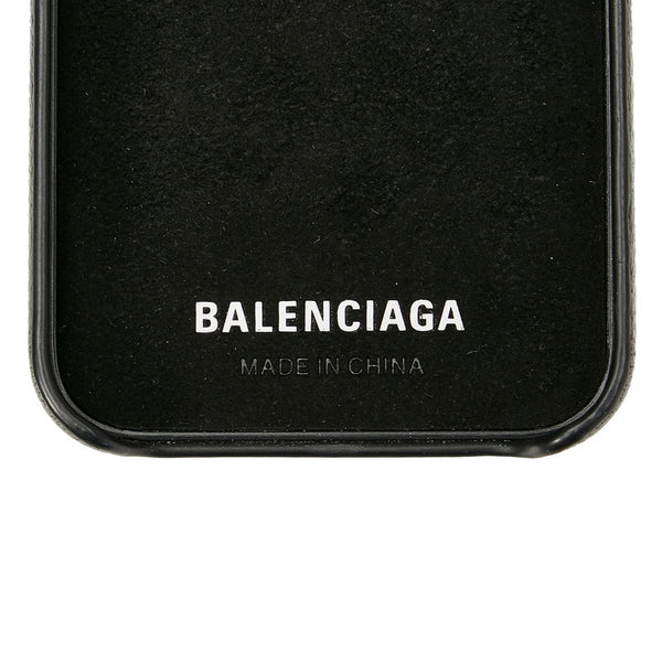 バレンシアガ ロゴ ブラック プラスチック レザー iphone12 mini ケース レディース BALENCIAGA 【中古】