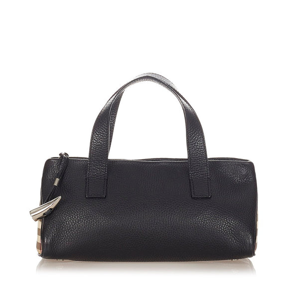 バーバリー 牙　チャーム ブラック レザー PVC ハンドバッグ レディース BURBERRY 【中古】