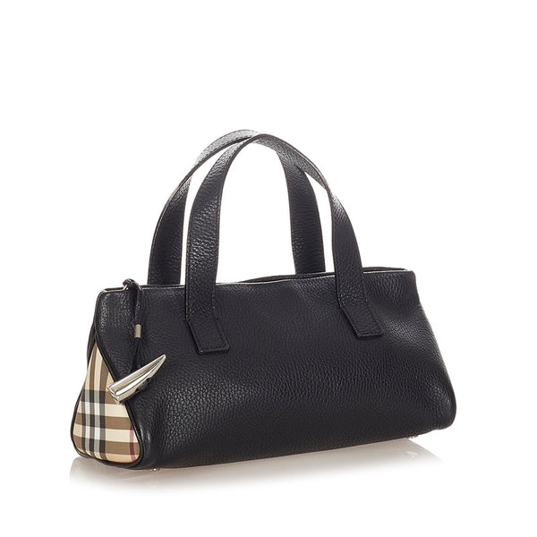 バーバリー 牙　チャーム ブラック レザー PVC ハンドバッグ レディース BURBERRY 【中古】