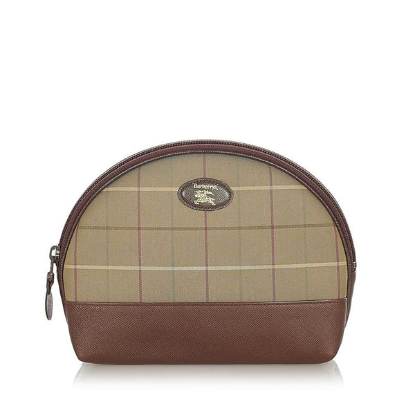 バーバリー カーキ ブラウン キャンバス レザー ポーチ レディース BURBERRY 【中古】