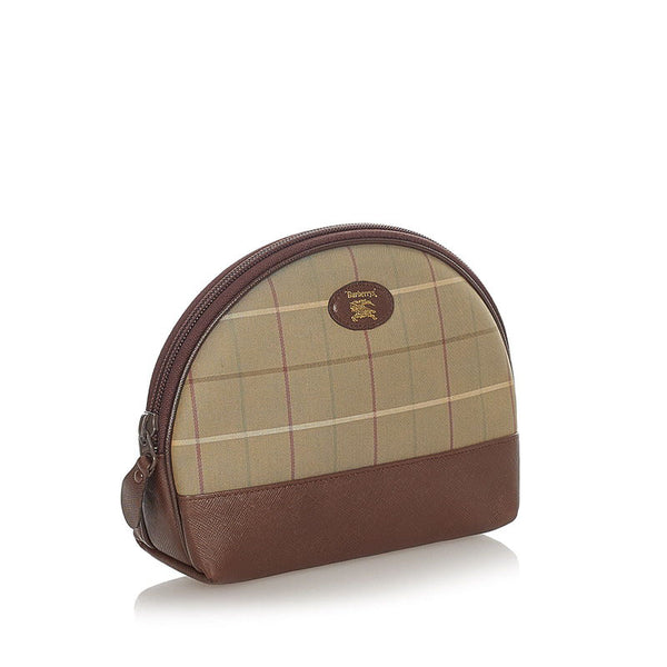 バーバリー カーキ ブラウン キャンバス レザー ポーチ レディース BURBERRY 【中古】