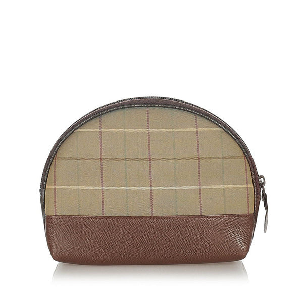 バーバリー カーキ ブラウン キャンバス レザー ポーチ レディース BURBERRY 【中古】