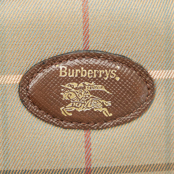 バーバリー カーキ ブラウン キャンバス レザー ポーチ レディース BURBERRY 【中古】