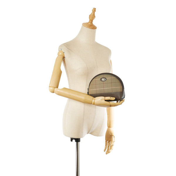バーバリー カーキ ブラウン キャンバス レザー ポーチ レディース BURBERRY 【中古】