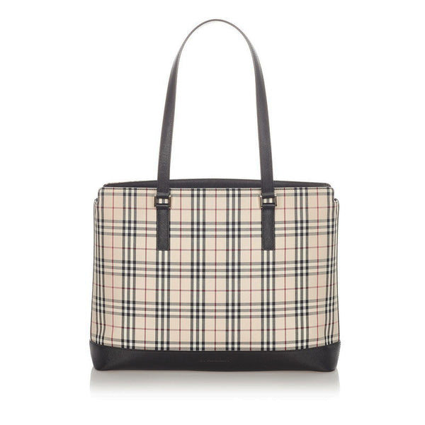 バーバリー ノバチェック ベージュ キャンバス レザー トートバッグ レディース BURBERRY 【中古】