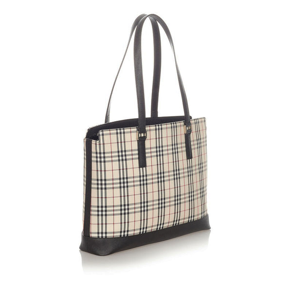 バーバリー ノバチェック ベージュ キャンバス レザー トートバッグ レディース BURBERRY 【中古】