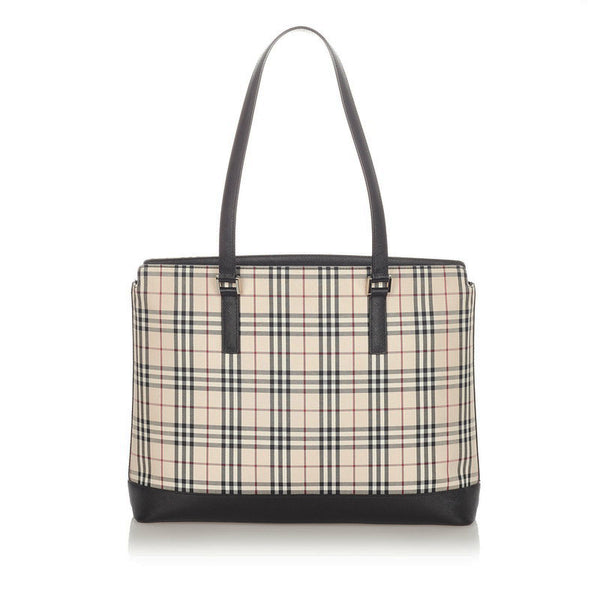 バーバリー ノバチェック ベージュ キャンバス レザー トートバッグ レディース BURBERRY 【中古】