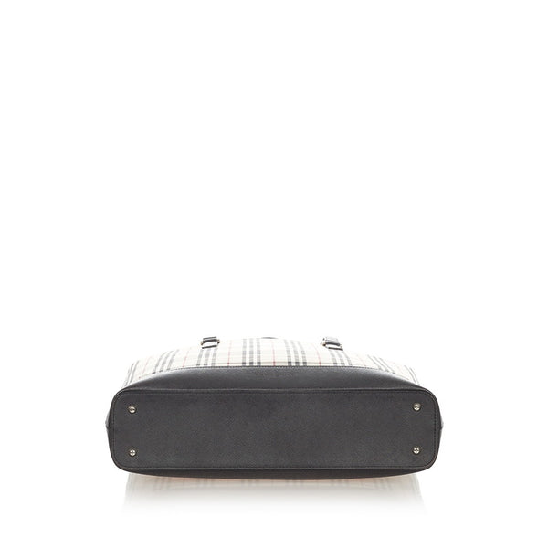バーバリー ノバチェック ベージュ キャンバス レザー トートバッグ レディース BURBERRY 【中古】