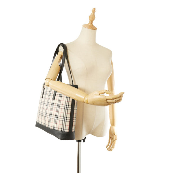 バーバリー ノバチェック ベージュ キャンバス レザー トートバッグ レディース BURBERRY 【中古】