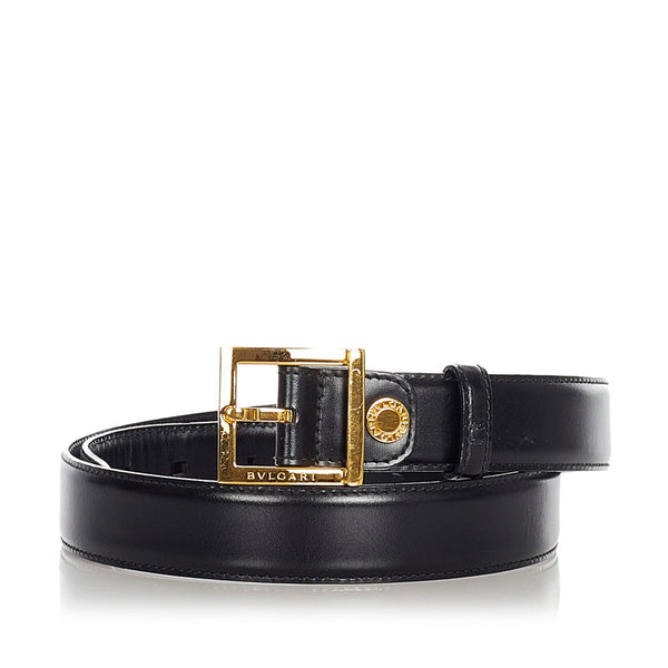 ブルガリ ベルト ブラック ゴールド レザー メンズ BVLGARI 【中古】