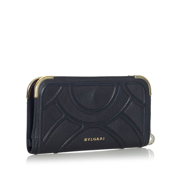 ブルガリ ブラック ゴールド レザー 長財布 メンズ BVLGARI 【中古】