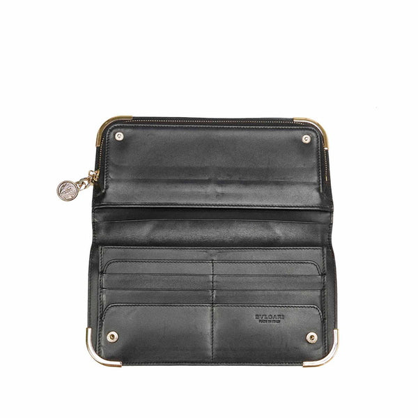 ブルガリ ブラック ゴールド レザー 長財布 メンズ BVLGARI 【中古】