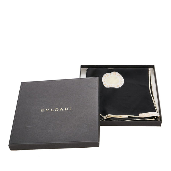 ブルガリ ロゴ入り ブラック  シルク スカーフ レディース BVLGARI 【中古】