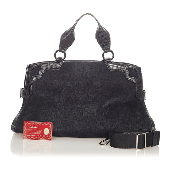 カルティエ マルチェロ ブラック レザー ハンドバッグ レディース CARTIER 【中古】