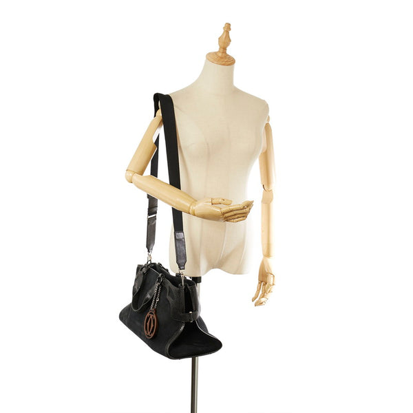 カルティエ マルチェロ ブラック レザー ハンドバッグ レディース CARTIER 【中古】