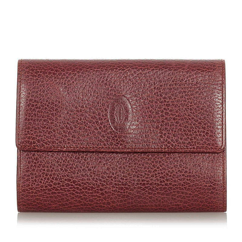 カルティエ がま口 ボルドー レザー 三つ折り財布 レディース CARTIER 【中古】
