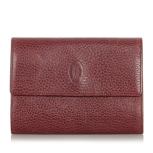 カルティエ がま口 ボルドー レザー 三つ折り財布 レディース CARTIER 【中古】