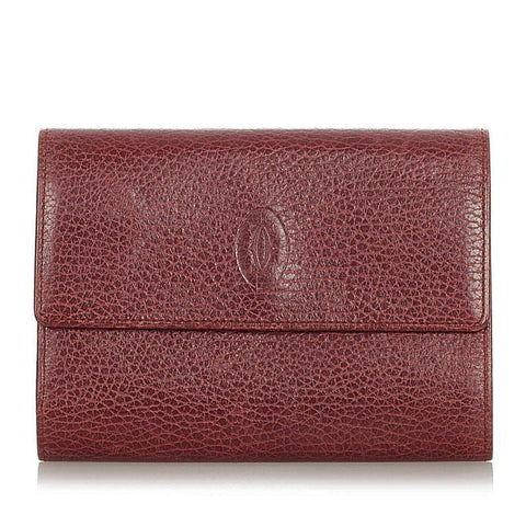 カルティエ がま口 ボルドー レザー 三つ折り財布 レディース CARTIER 【中古】