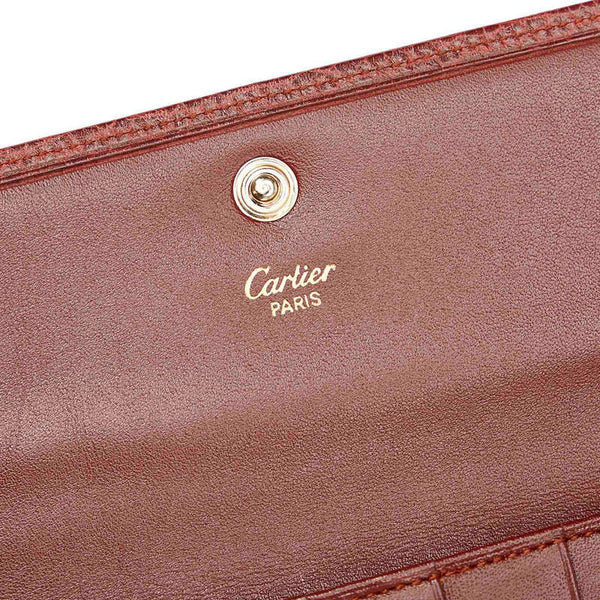 カルティエ がま口 ボルドー レザー 三つ折り財布 レディース CARTIER 【中古】
