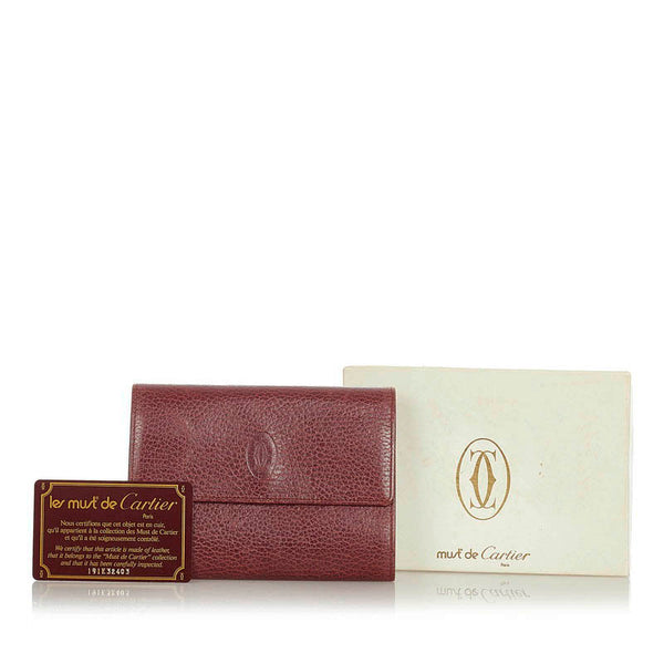 カルティエ がま口 ボルドー レザー 三つ折り財布 レディース CARTIER 【中古】