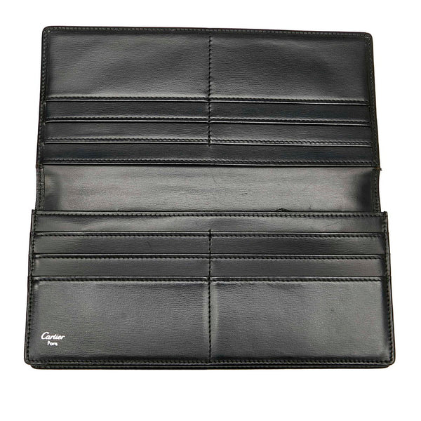 カルティエ パシャライン ブラック レザー 長財布 メンズ CARTIER 【中古】