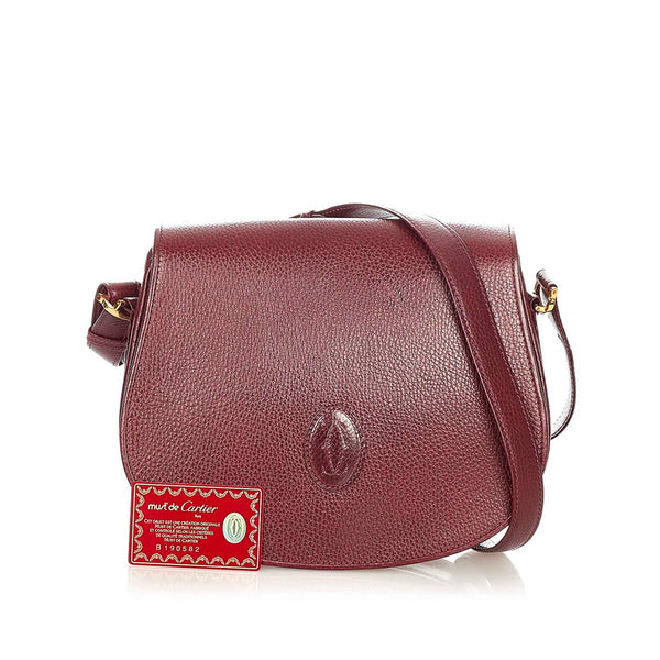 カルティエ マストライン ワインレッド レザー 肩掛け ショルダーバッグ レディース CARTIER 【中古】