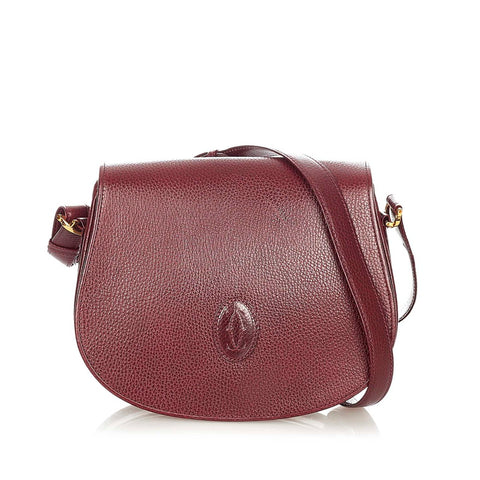 カルティエ マストライン ワインレッド レザー 肩掛け ショルダーバッグ レディース CARTIER 【中古】