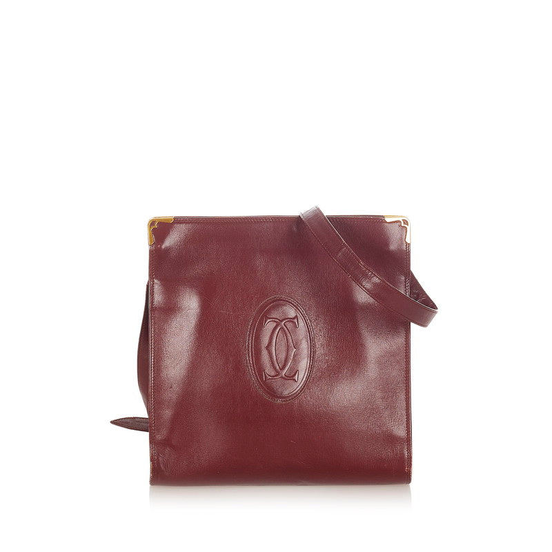 カルティエ マストライン ワインレッド レザー 肩掛け ショルダーバッグ レディース CARTIER 【中古】